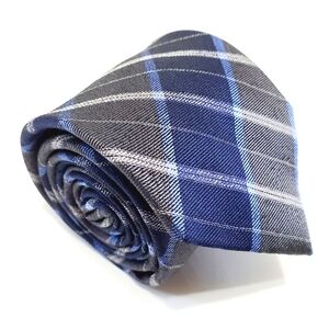 Marc Anthony Necktie Blue Plaid Pattern Men's Silk Neck Tie 59x3"